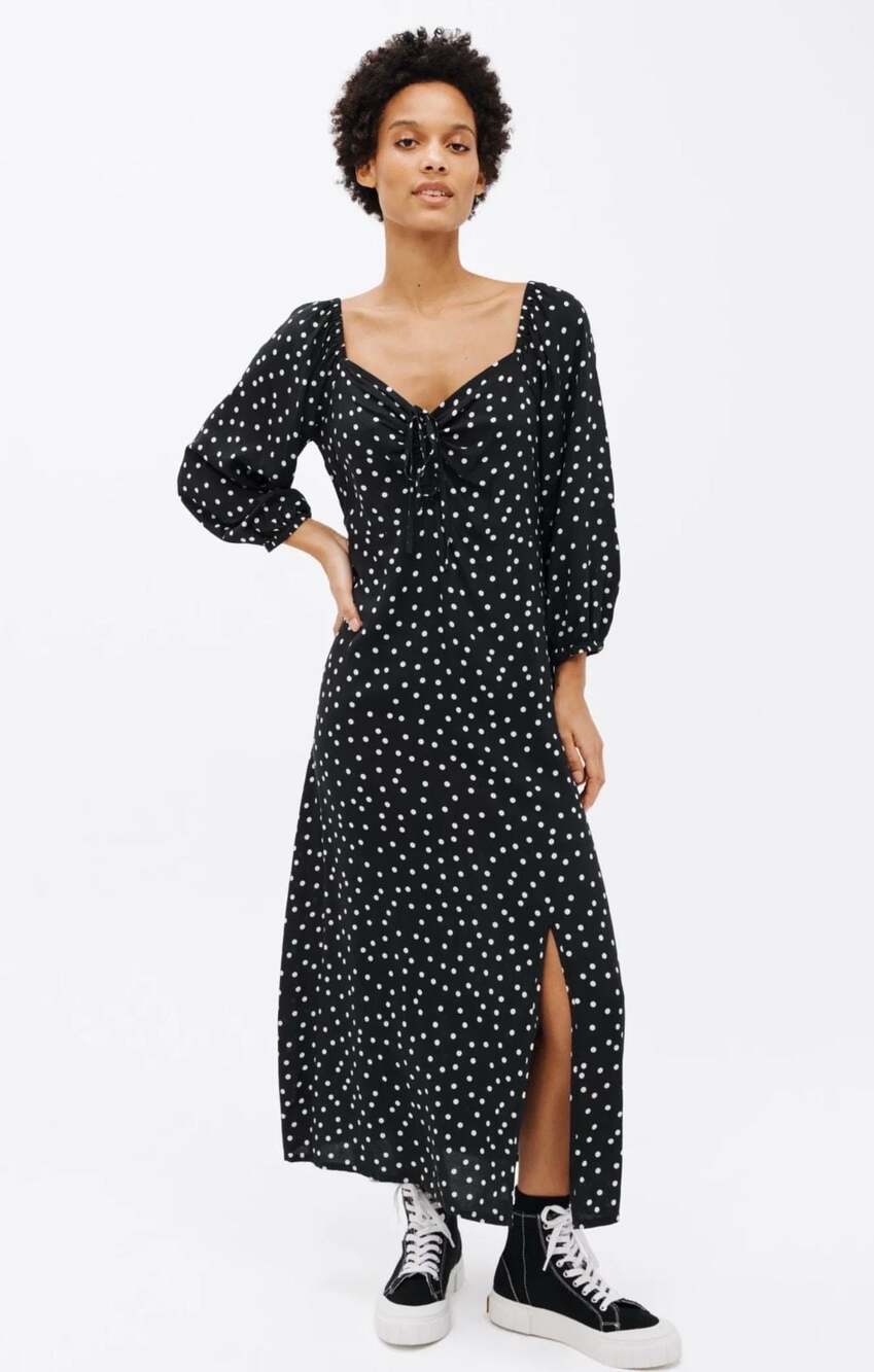 Anyday John Lewis Black Polka Dot Midi Dress Size 12
